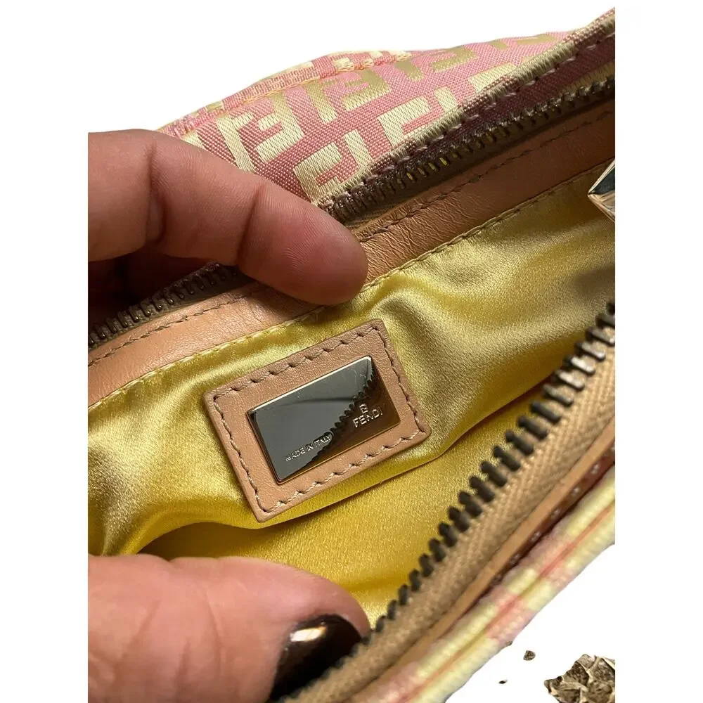 Fendi Vintage Pink Gold Zucchino FF Monogram Pochette Shoulder Bag